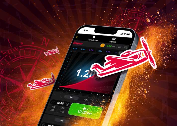 Aeroplane Money Game interface displayed on a mobile phone, showing a plane ascending with a multiplier of 1.20x and a vibrant background of orange sparks and compass graphics.