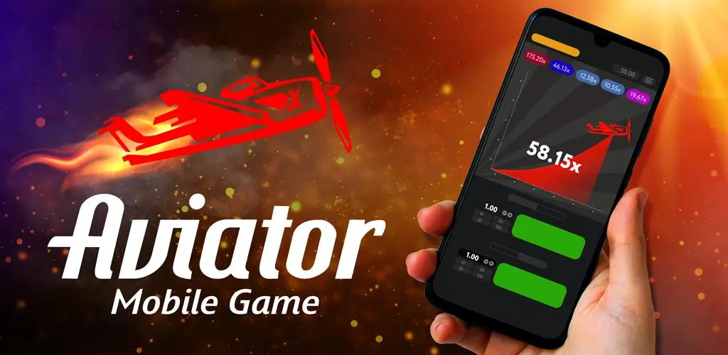 Aviator Money Game mobile app featuring a multiplier of 58.15x, with a red plane graphic ascending against a glowing background, highlighting the game's exciting crash mechanics.